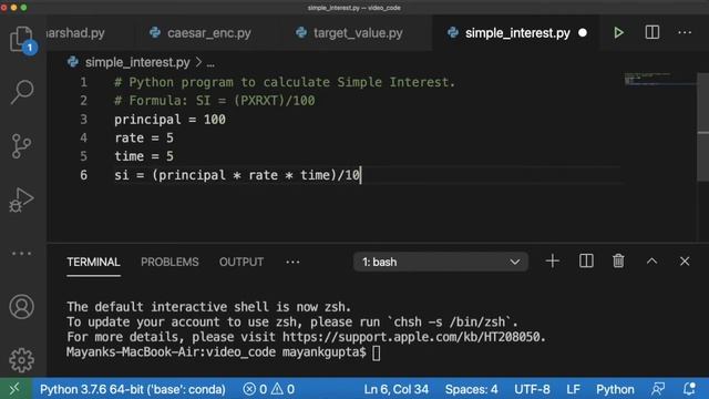 Code 72: Python program to calculate simple interest | 365 days of code смотреть онлайн