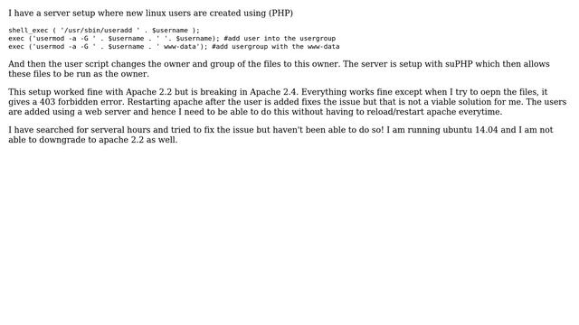 DevOps & SysAdmins: Creating new users using PHP not recognized by Apache 2.4 смотреть онлайн