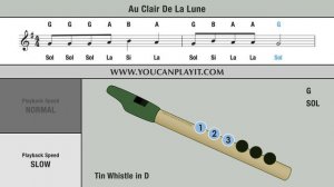 Tin Whistle Songs: Au Clair de la Lune - EASY Tutorial