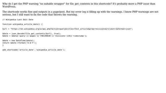 Wordpress: PHP error with a shortcode: "no suitable wrapper" for file_get_contents смотреть онлайн