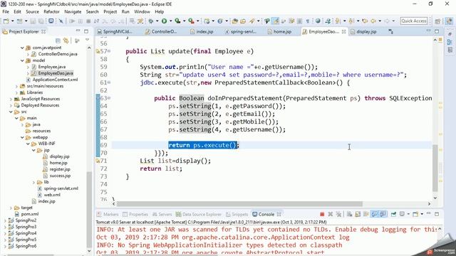 Java Spring MVC Jdbc Update смотреть онлайн