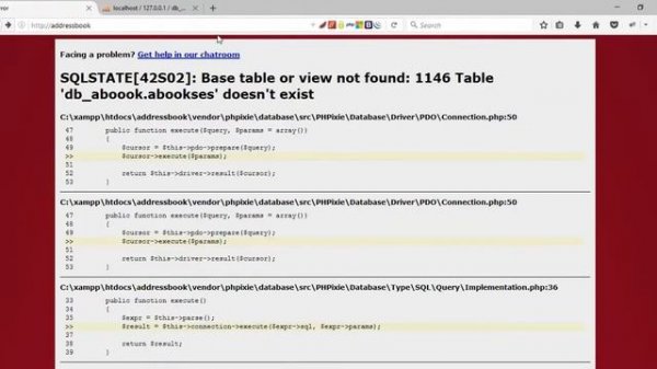 PDOException: SQLSTATE[42S02]: Base table or view not found: 1146 Table doesn't exist