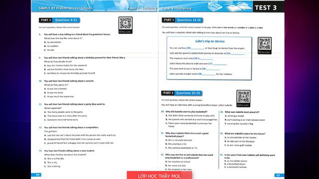 PET Listening 2020 TEST 3 - B1 Preliminary For Schools 8 Practice Tests SIMPLY With ANSWER KEY