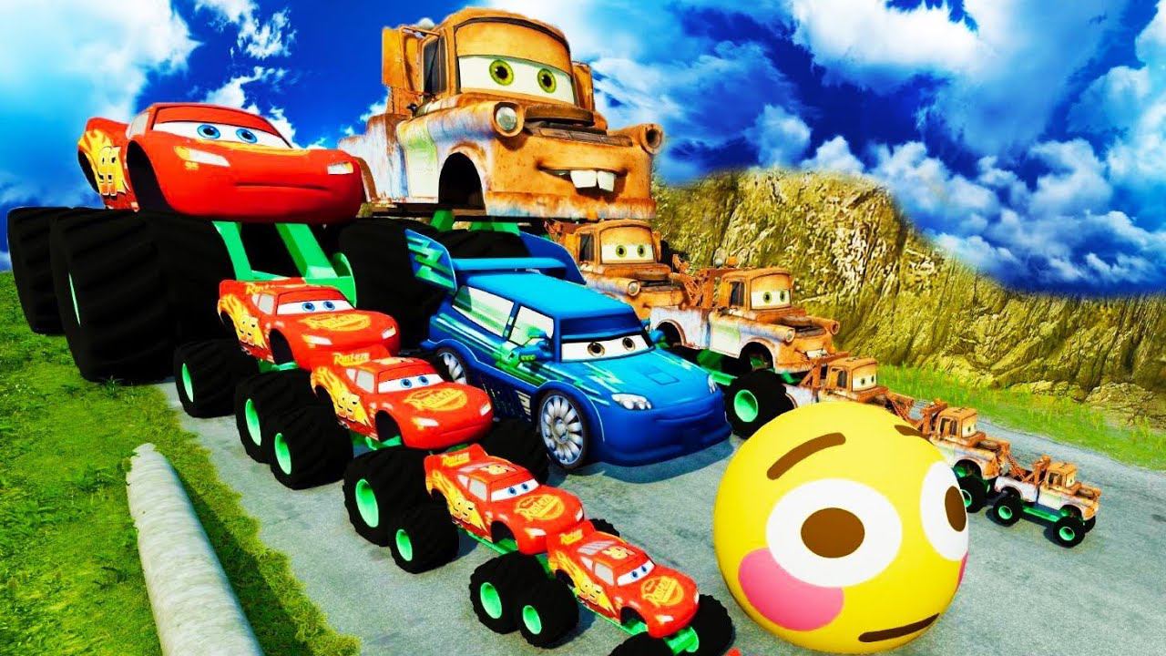 Pixar Cars vs Monster Truck & Big & Small LIGHTNING McQUEEN & in BeamNG.drive смотреть онлайн