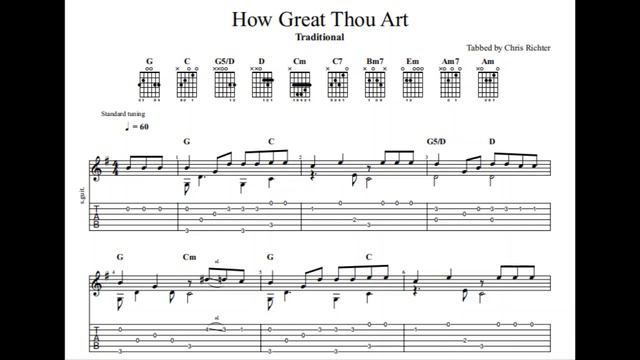 How Great Thou Art with tablature/sheet music for solo fingerstyle guitar смотреть онлайн