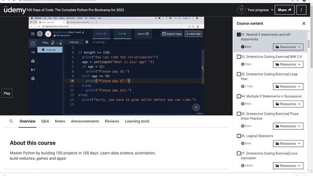 My Journey to 100 Days of Code: BootCamp 2022 in UDEMY | DAY 3 Exercise 31 | Elif Command смотреть онлайн
