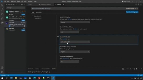Setup CodeGPT extension for Visual Studio Code and Generate, Run programs! C and Python examples