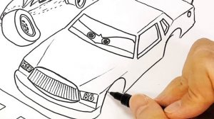 How to draw LIGHTNING McQUEEN's three-way tie with Strip The King Weathers and Chick Hicks in CARS