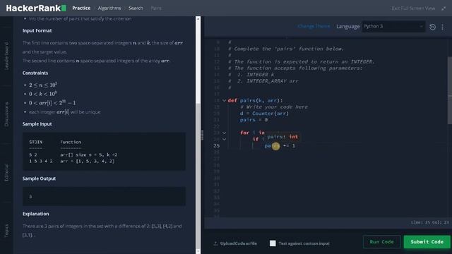 170 - Pairs | Search | Hackerrank Solution | Python смотреть онлайн