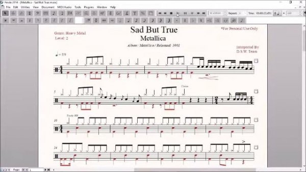 Drum Score World (Sample) - Metallica - Sad But True