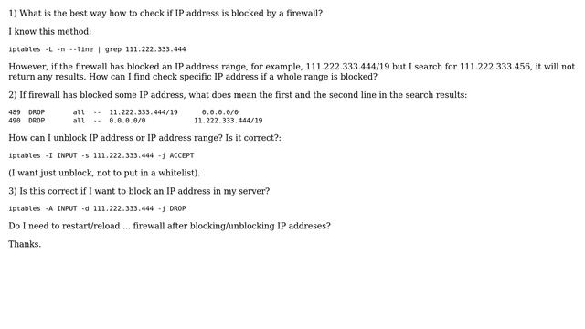 Linux Firewall/IPtables - how to find specific IP address (range), block, unblock addresses? смотреть онлайн