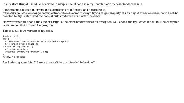 Drupal: Trying to get property of non-object throws exception that cannot be handled смотреть онлайн