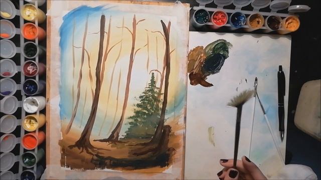 как нарисовать лес вечер гуашью#МарияУсович#MariUsovichRuArt смотреть онлайн