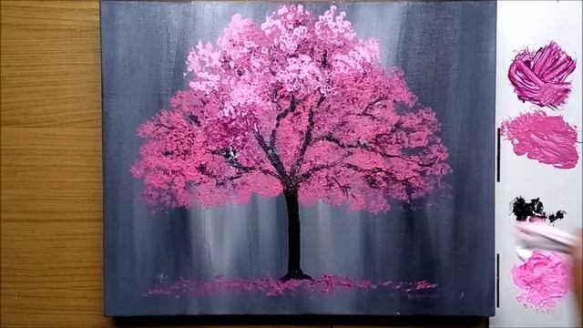 How to Paint Cherry Blossom / Technique with Cotton Swab / Acrylic Painting for Beginners / 133 смотреть онлайн