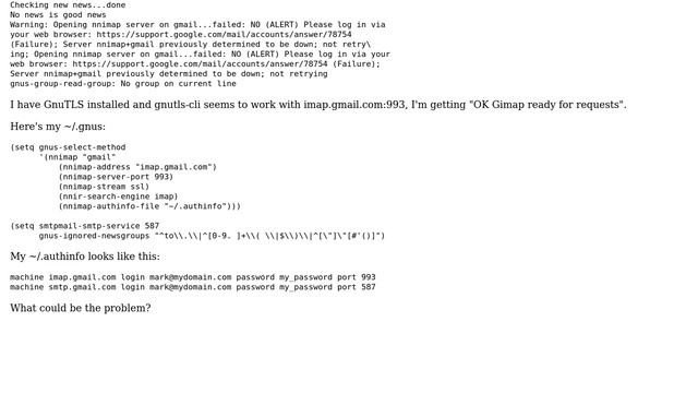 Unix & Linux: GNU Emacs Gnus can't connect to gmail IMAP смотреть онлайн