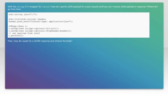Posting and receiving JSON payload with curlpp смотреть онлайн