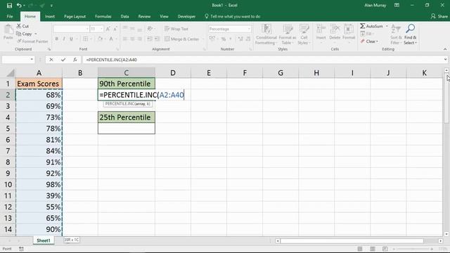 Excel PERCENTILE.INC Function - Calculate the 90th Percentile смотреть онлайн