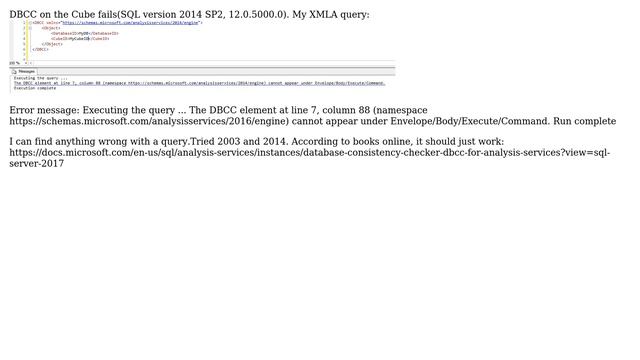Databases: DBCC on SSAS Cube fails смотреть онлайн