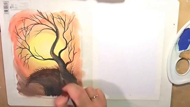 Как нарисовать дерево.Рисуем гуашью волшебное дерево на закате. смотреть онлайн