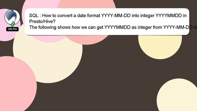 SQL : How to convert a date format YYYY-MM-DD into integer YYYYMMDD in Presto/Hive? смотреть онлайн