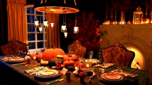 COZY THANKSGIVING AMBIENCE FIREPLACE WITH CALM MUSIC | RELAXING THANKSGIVING TV SCREEN SAVER