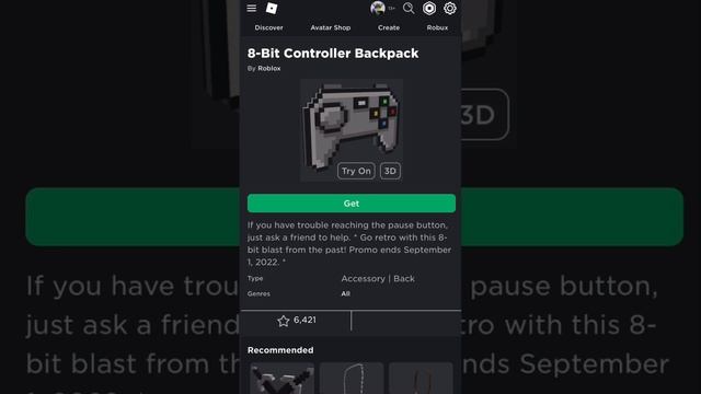 New FREE Roblox Item! 8-Bit Controller Backpack! #shorts смотреть онлайн