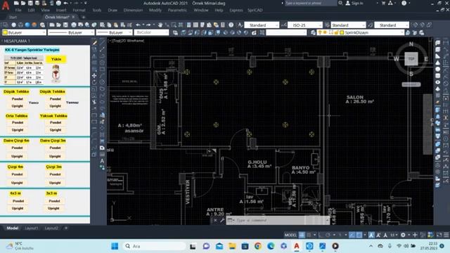 Autocad Palet KK6 -Basit Yangın Sprinkler Yerleşimi смотреть онлайн