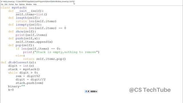 Decimal to Binary Application with Stack ADT + Python Practical Implementation | CS TechTube смотреть онлайн