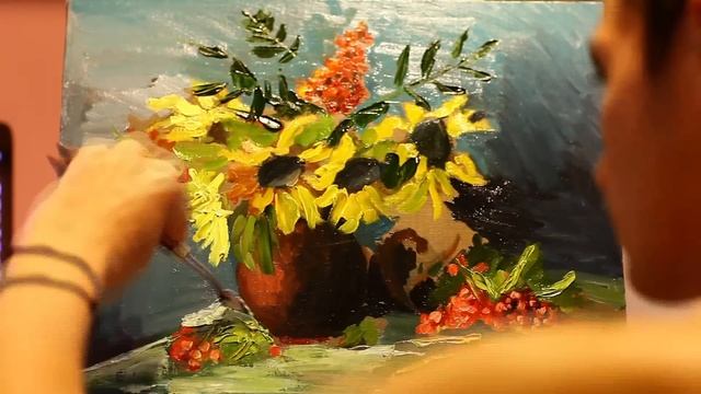 Натюрморт маслом. "Подсолнухи" (как рисовать цветы) смотреть онлайн