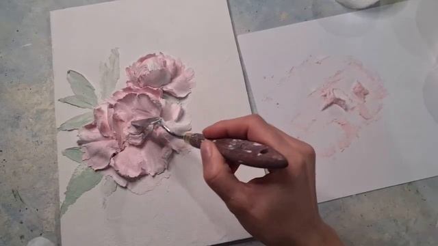 Скульптурная живопись.Розовый пион из декоративной штукатурки