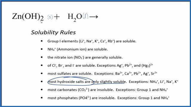 Equation for Zn(OH)2 + H2O (Zinc hydroxide + Water) смотреть онлайн