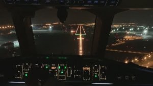 Ночная посадка Falcon 2000 EX во Внуково. Вид из кабины пилотов.