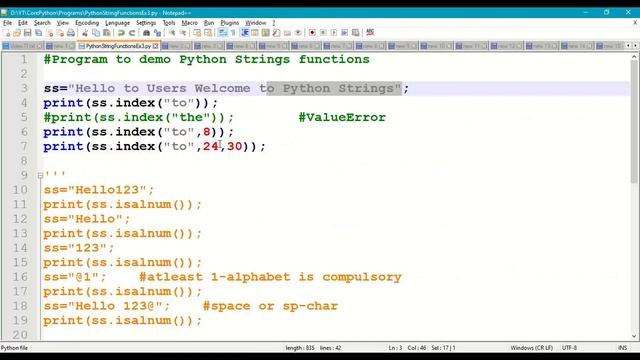 Python String Functions || Python String index(), isalnum(), isalpha(), isdecimal() Functions || #7 смотреть онлайн