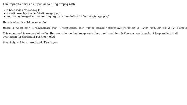 Make looping left-right transition on overlay image with ffmpeg смотреть онлайн