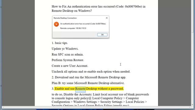 Fix An authentication error has occurred (Code: 0x800706be) in Remote Desktop on Windows смотреть онлайн