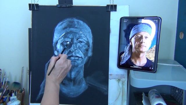 Рисуем Портреты. Акрил - белым по черному. Портрет М.Задорнова смотреть онлайн
