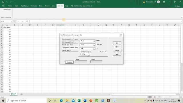 Excel and Megastat 7: confidence interval for one mean, sigma assumed known смотреть онлайн