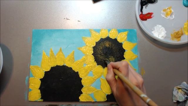 Рисуем ПОДСОЛНУХИ акрилом смотреть онлайн