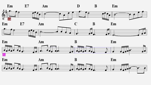 SENSİZLİK--Em--(Play Along)--:Guitar,Keyboard,Violin,Flute,Melodica,Ukulele,Oboe,Recorder.