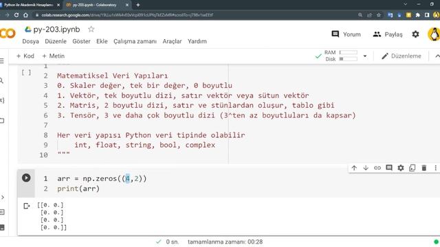 Python 203 - Numpy | Sabit değerli dizi oluşturma | Veri Yapıları | skaler, vektör, matris, tensör смотреть онлайн