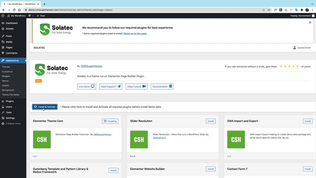 Solatec WordPress Theme: Theme, Plugins & Demo Content Installation