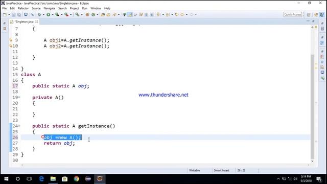 Singleton Class using Lazy Instance method in Java смотреть онлайн
