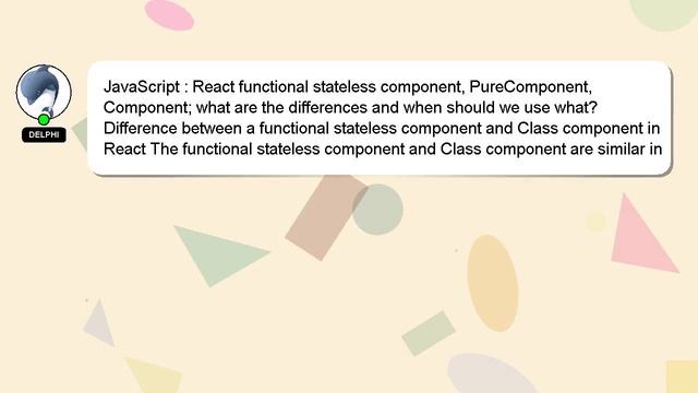 JavaScript : React functional stateless component, PureComponent, Component; what are the differenc смотреть онлайн