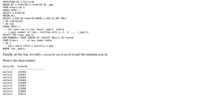 Databases: sql server 2014 - Find gaps in sequence on 2 different fields group by third field смотреть онлайн