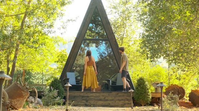 TINY 100sqft DIY A-FRAME CABIN TOUR! (Swapping Van Life for a Cabin?) смотреть онлайн