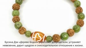 Бусина Дзи «Дерево Бодхи» в браслете из рудракши и нефрита