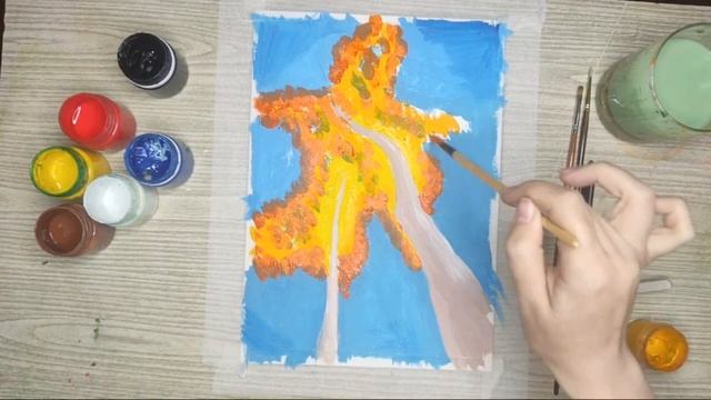 Осінній пейзаж. Березовий гай. Гуаш. Теплі, яскраві кольори осіні смотреть онлайн