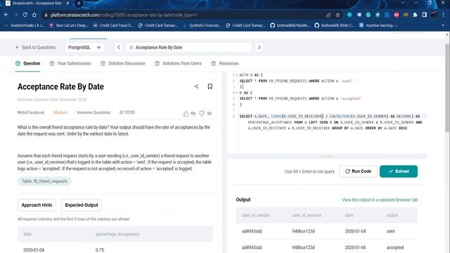 Acceptance Rate By Date | Facebook/Meta | StrataScratch SQL Question смотреть онлайн