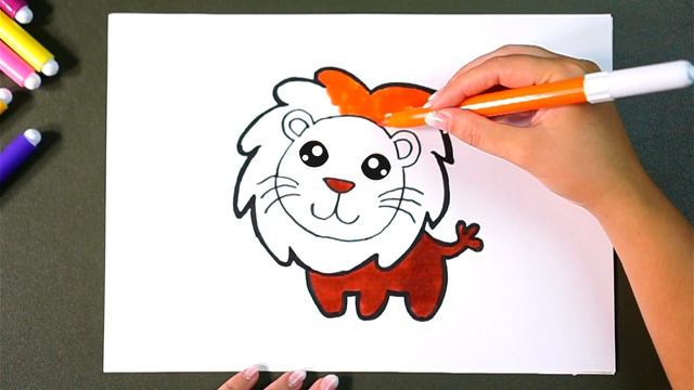 How to Draw a Cute LION for Kids and Toddlers step by step смотреть онлайн