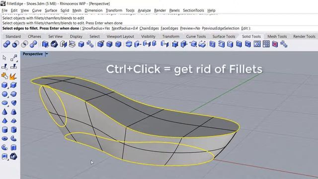 Rhinoceros 3D. Команда "FilletEdge" смотреть онлайн